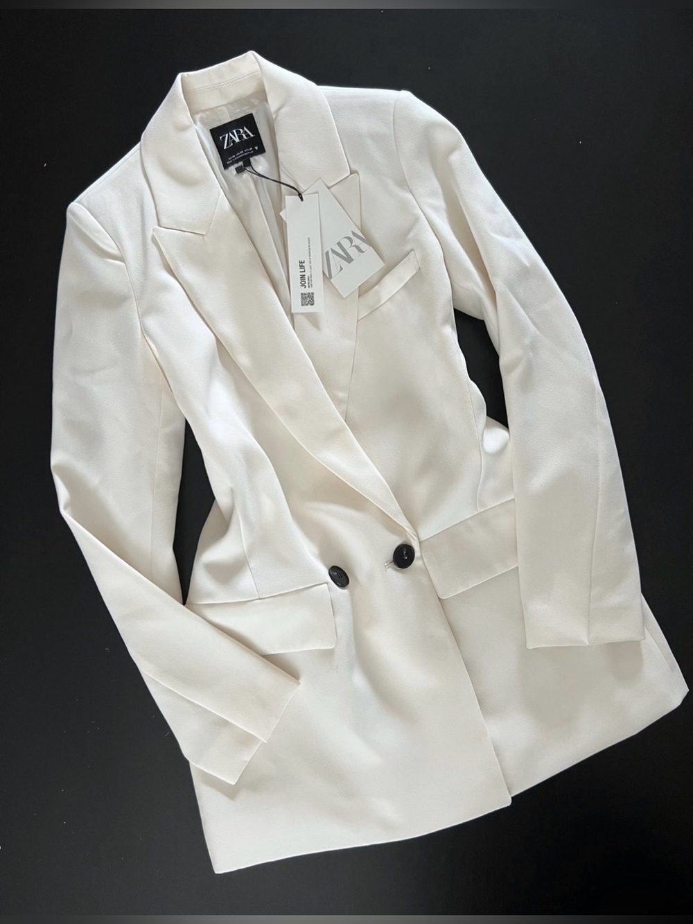ZARA Women's Cream Double-Breasted Blazer Jacket